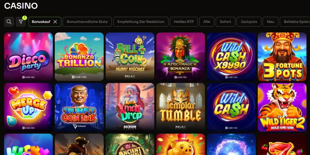 Holyluck Casino Slot Lobby mit verschiedenen Spielautomaten und Spielen